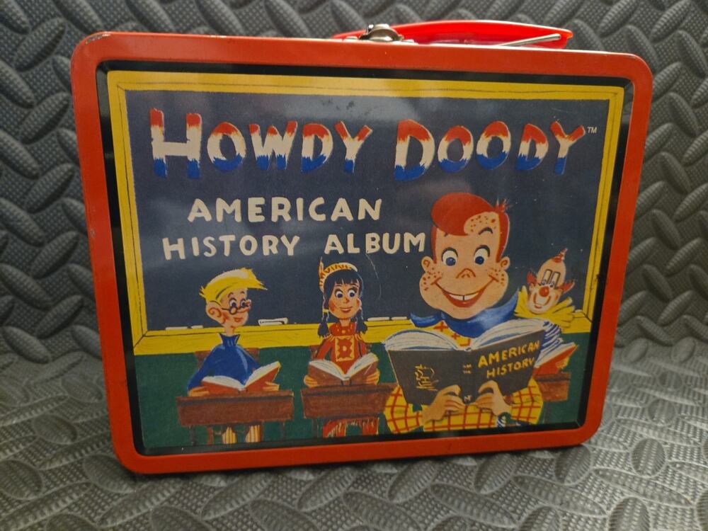 Howdy Doody American History Album Metal Lunch Box Red Blue Empty No Thermos